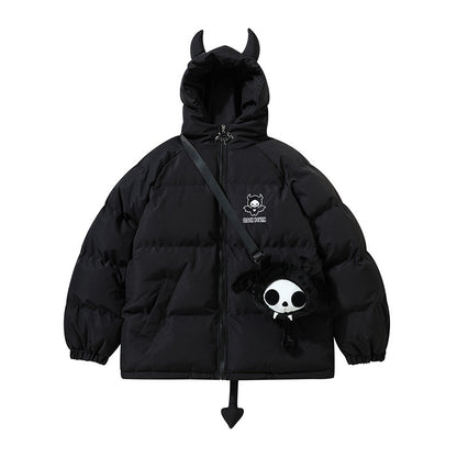 Oversize women's quilted jacket with hood and cartoon motif