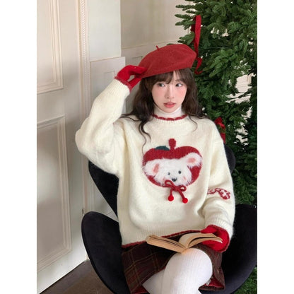 Fluffy knit sweater in contrasting colors