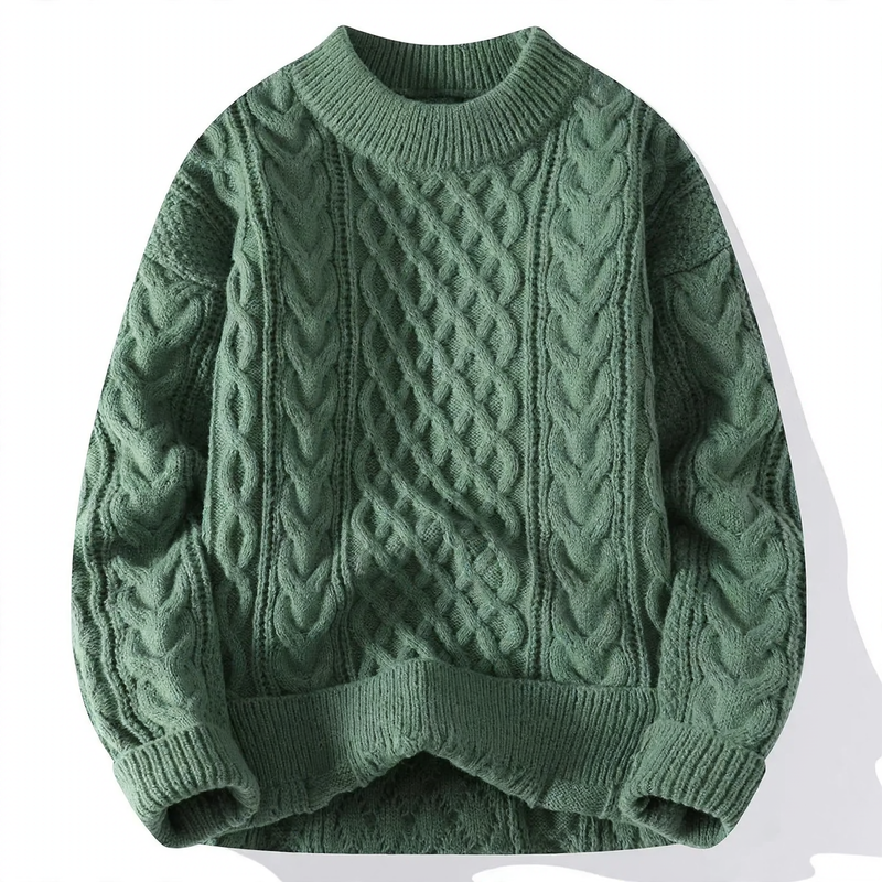 Coarse knit pullover with cable pattern for men
