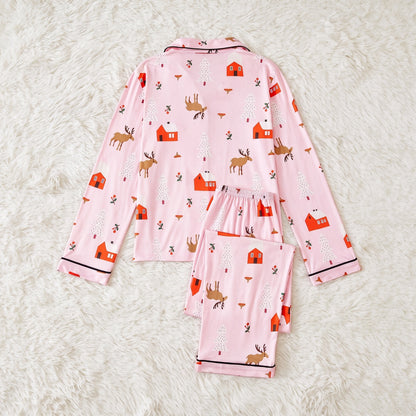 Women’s Pajama Set, long-sleeved, with lapel collar and Christmas motifs