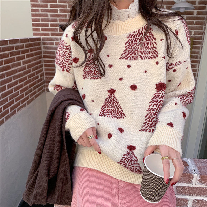 Christmas sweater with snowflake pattern, round neckline