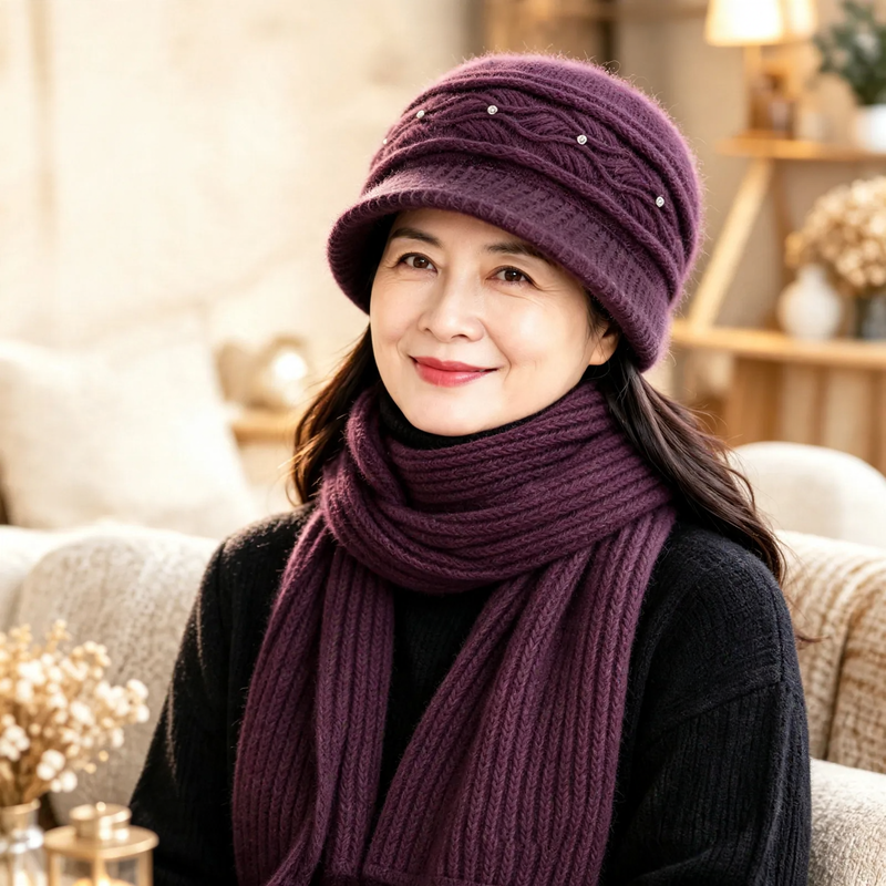 Knit Beanie and Scarf Set for Women