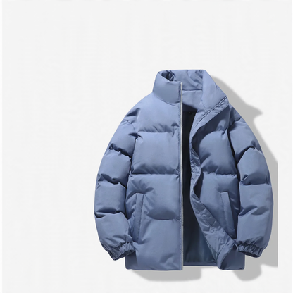 Loose Unisex Padded Jacket with Stand-Up Collar