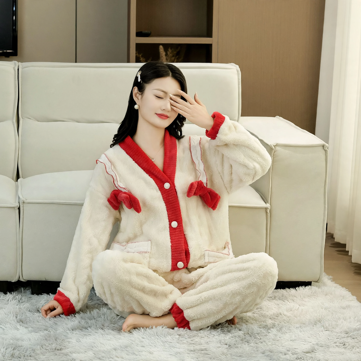 Women's house suit, flannel, lined, with zipper