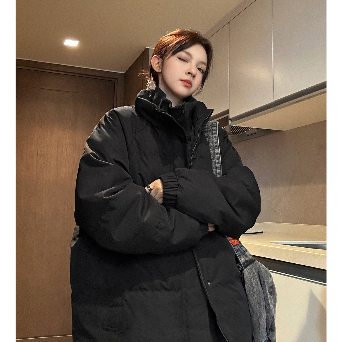 Padded unisex jacket with stand-up collar