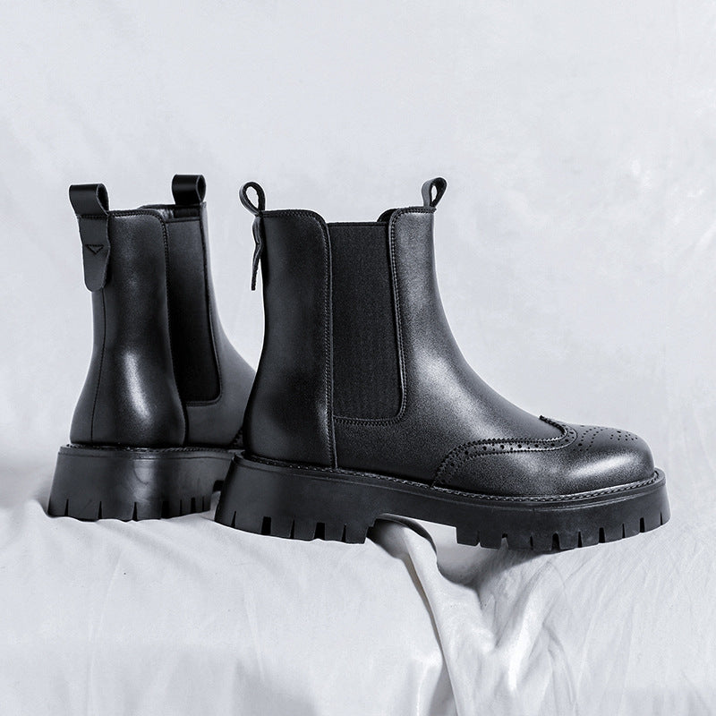 Men's Chelsea Boots, Brogue Design, Rubber Sole