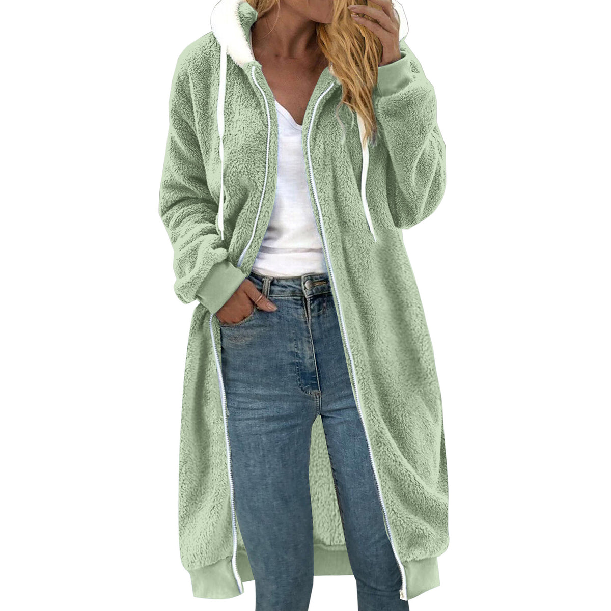 Women’s plush coat, double-sided, with hood