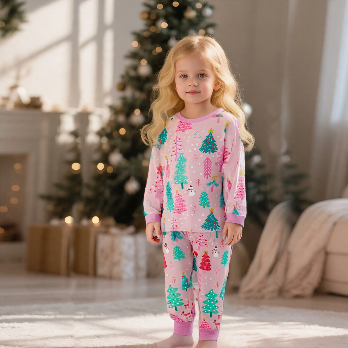 Kids' Pajama Set, Long Sleeve, Christmas Design, Breathable