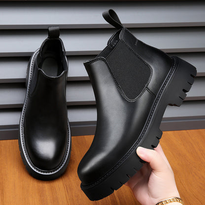 Men's leather boots, lined, slip-resistant, business style