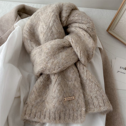 Alpaca wool blend scarf, knitted, 162cm