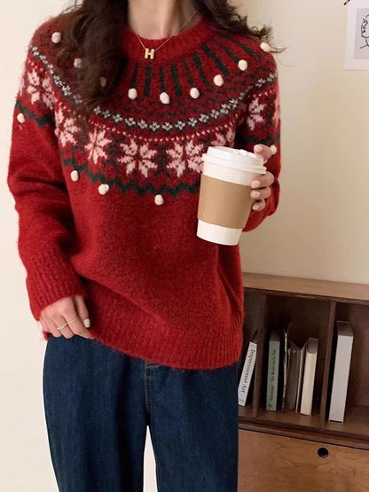 Festive Fair-Isle knitted sweater for women