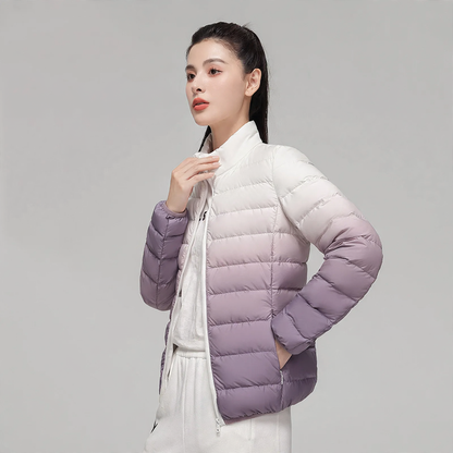 Ladies down jacket, short, with standing collar and gradient