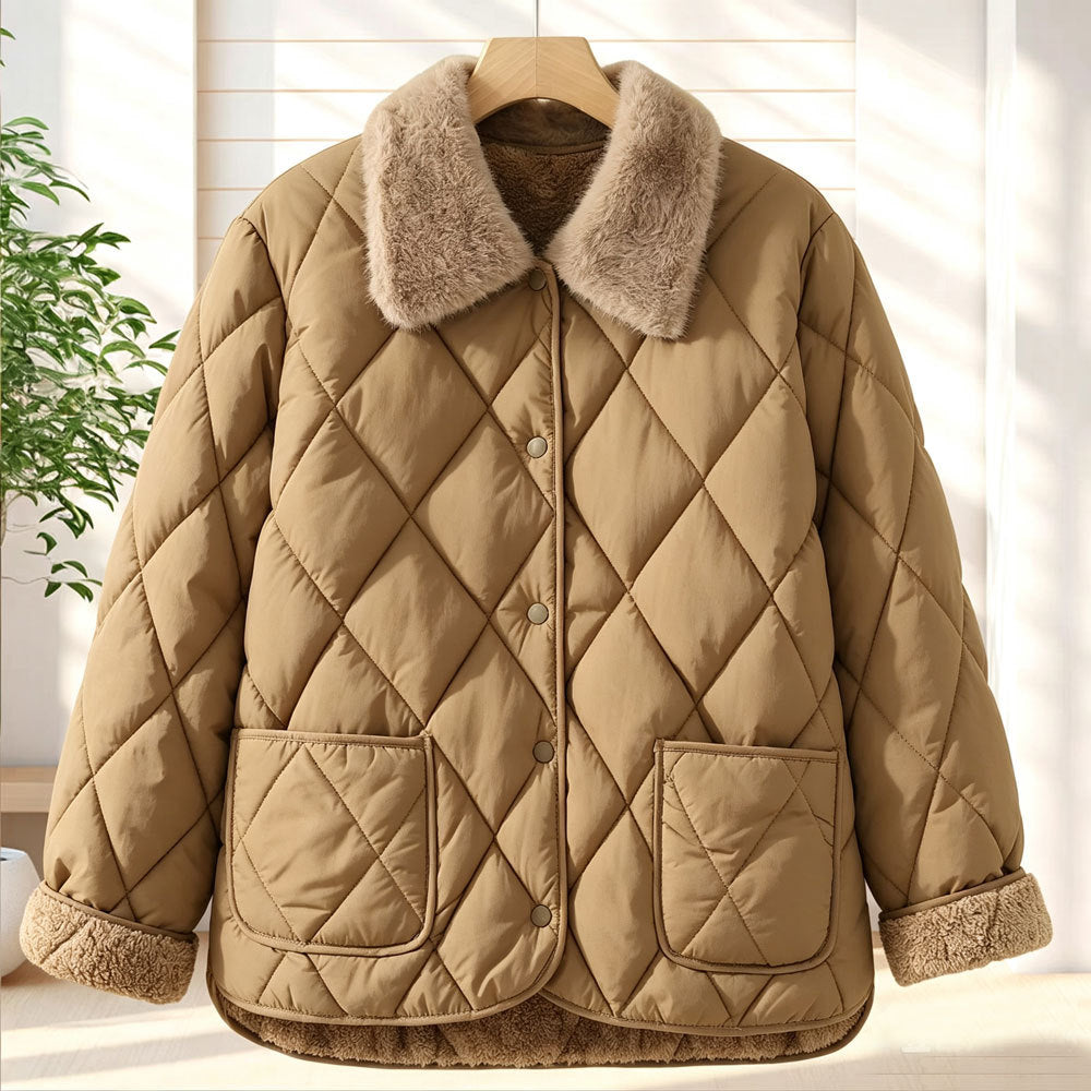 Women's quilted jacket, lightweight, fitted, with V-neck
