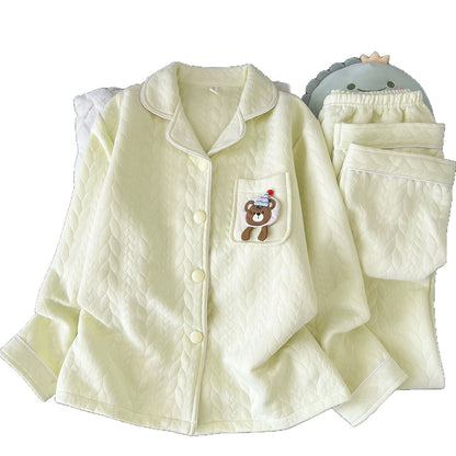 Women's Pajama Set with Air Layer Insulation and Cartoon Print