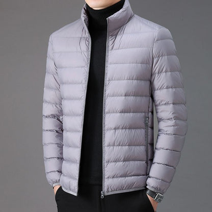 Light men's quilted jacket with stand-up collar