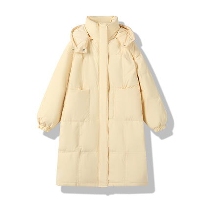 Long women's winter jacket with hood