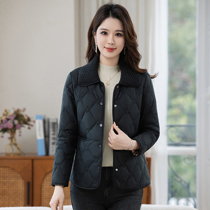 Light women's quilted jacket with shawl collar