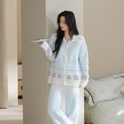 Women's House Suit with Zipper and Notched Lapel
