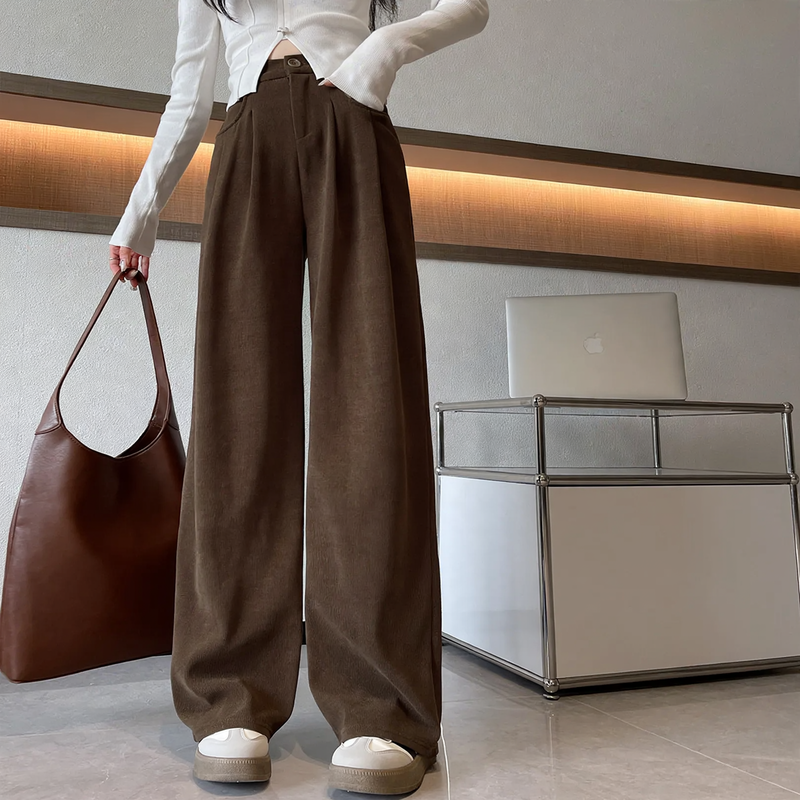 Women's corduroy pants, wide cut, lined