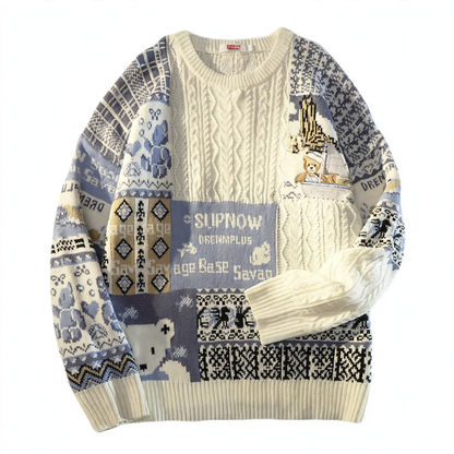 Knitted pullover with bear embroidery