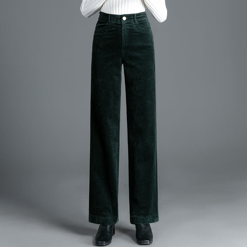 Straight-cut corduroy trousers with high waistband