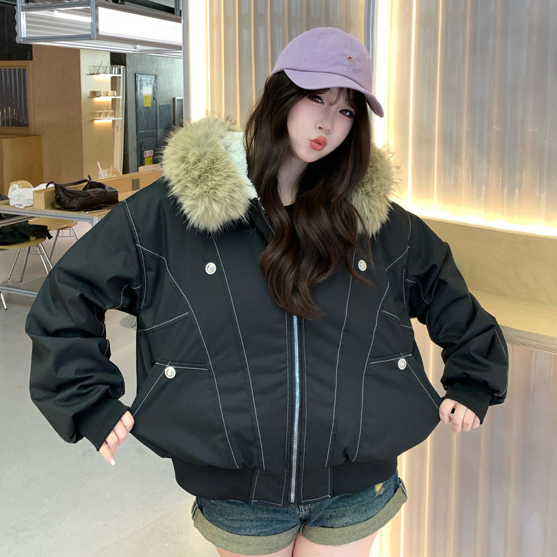 Women's winter jacket, padded, short, with fur collar