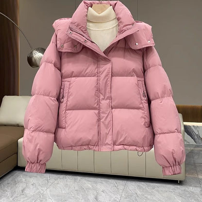 Women's padded jacket, short, with hood, plus sizes