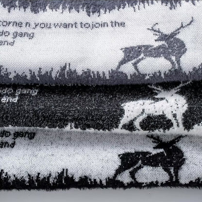 Men's knitted sweater with reindeer motif and stand-up collar