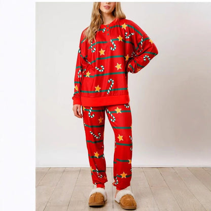 Women’s house suit, long-sleeved, with button placket and print