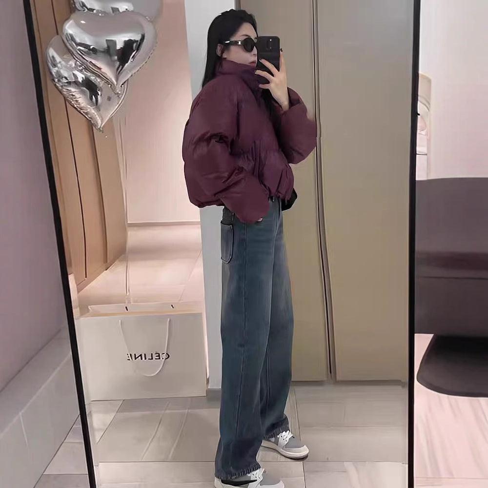 Short women's quilted jacket with stand-up collar, lined