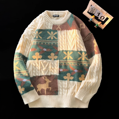Retro knitted sweater for couples, Christmas cable pattern