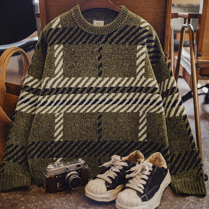 Women's knitted sweater, chenille, checkered, loose