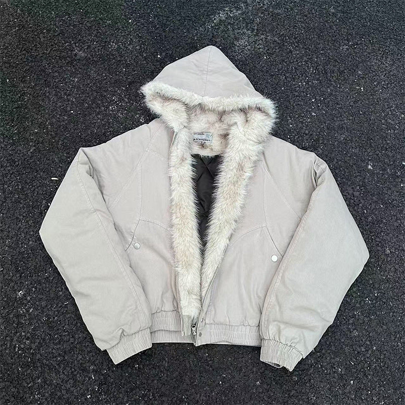 Men's winter jacket, short, with hood and fur collar