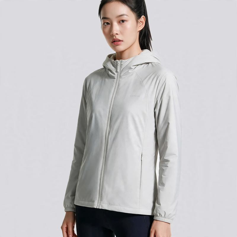 Lightweight outdoor down jacket with hood, white duck down