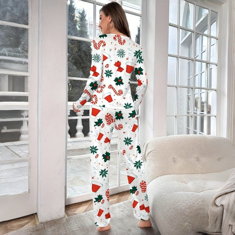 Women's Pajama Set, Long Sleeve, Christmas Design, Round Neck