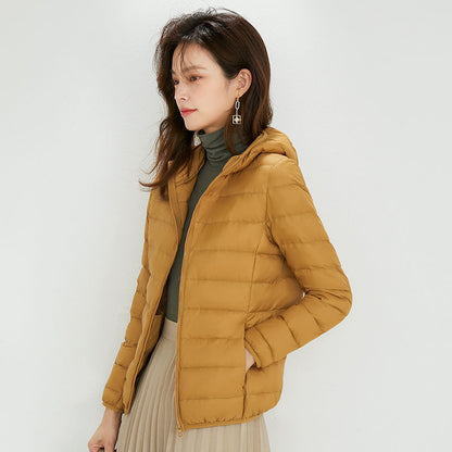Light down jacket with hood for women