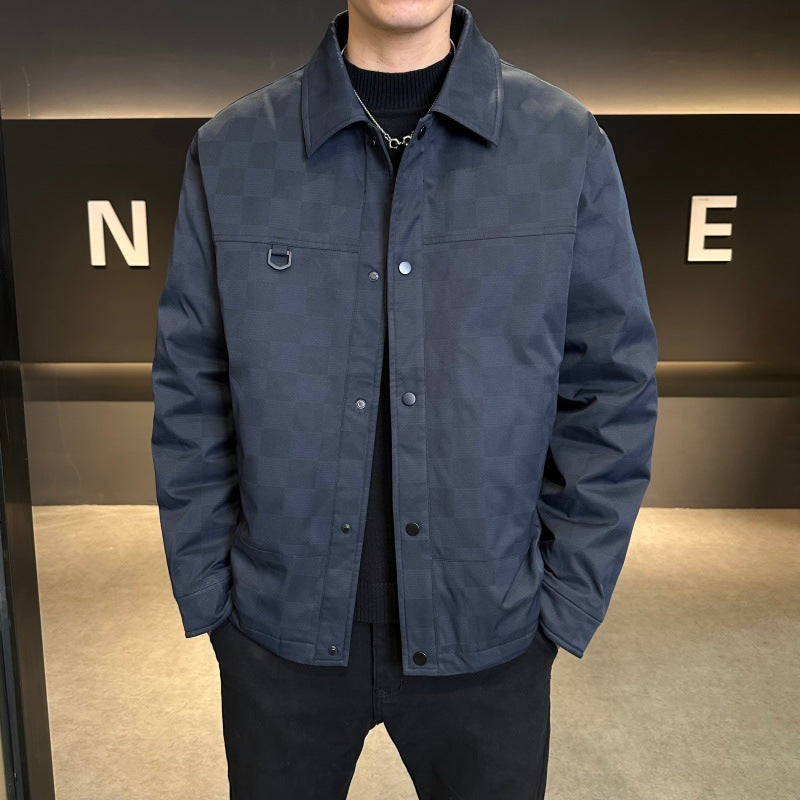 Men's down jacket with lapel collar, 90% white duck down