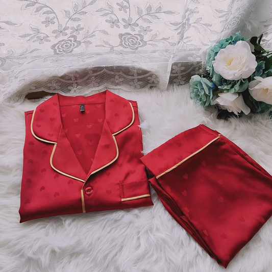 Ice Silk Pajama Set for Couples, Heart Design