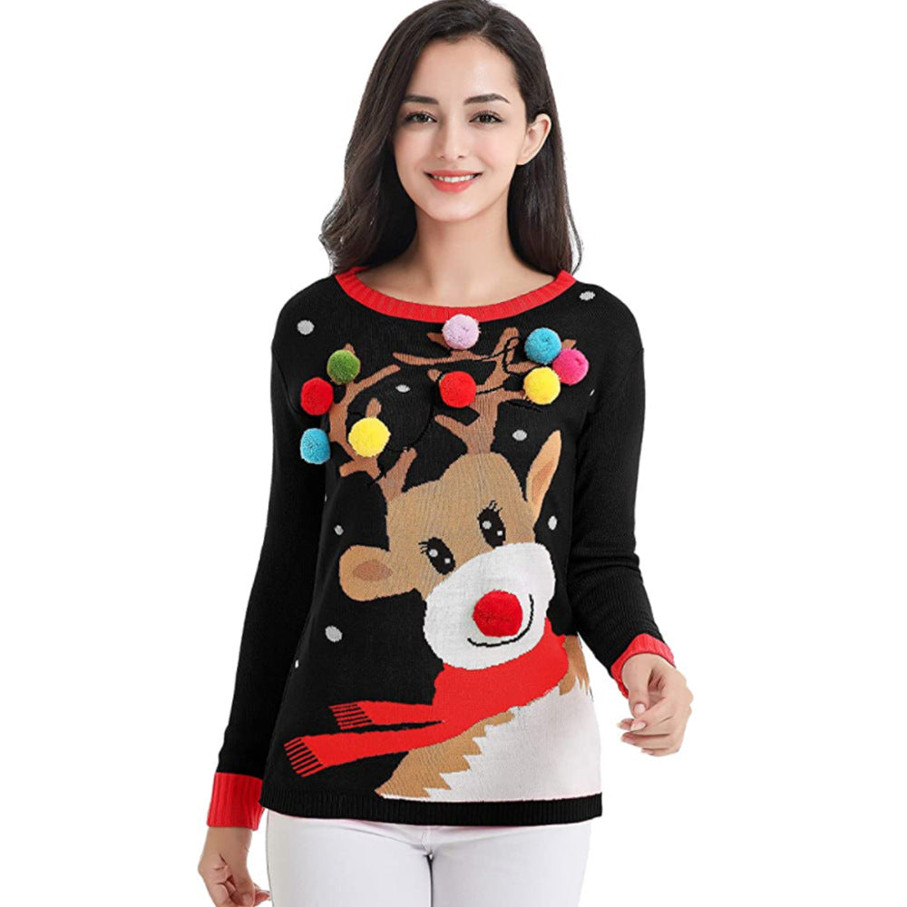 Unisex knitted sweater with animal motif, round neckline