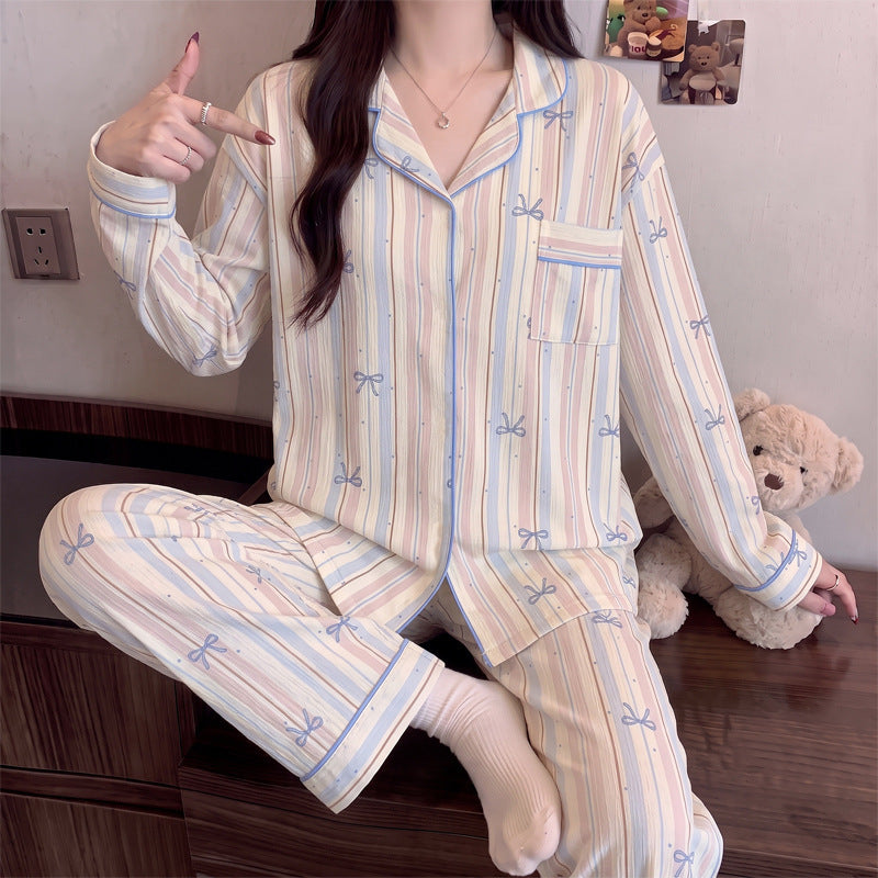 Women’s Pajama Set, long-sleeved, with button placket and reindeer print