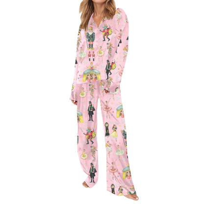 Women's pajamas with Christmas tree print, long sleeve