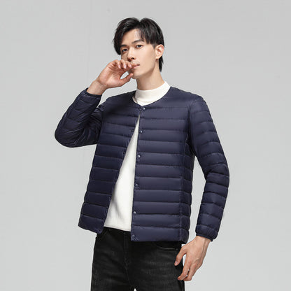 Light men's down jacket, round neck
