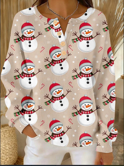 Christmas knitted pullover with stand-up collar and 3D print