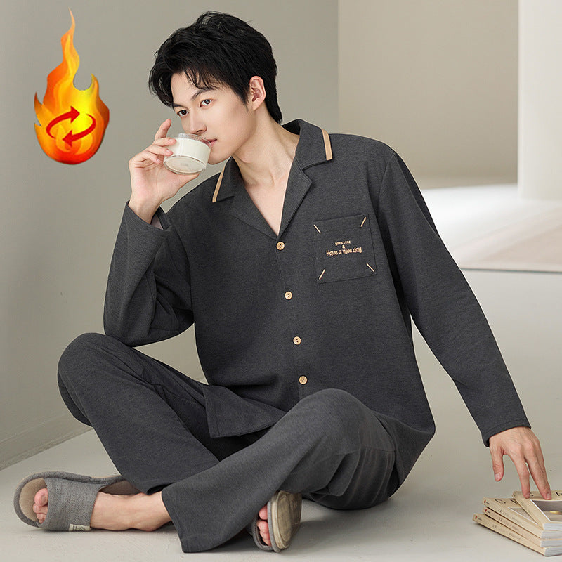 Men's Pajama Set, Silk and Wool, Long Sleeve, with Lapel