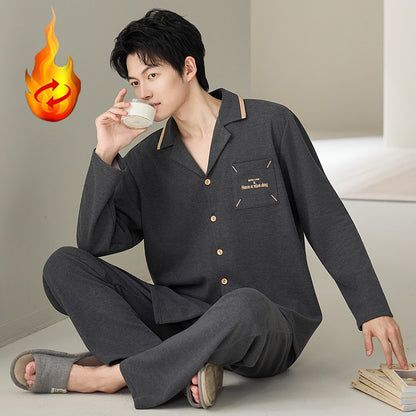 Men's Pajama Set, Silk and Wool, Long Sleeve, with Lapel