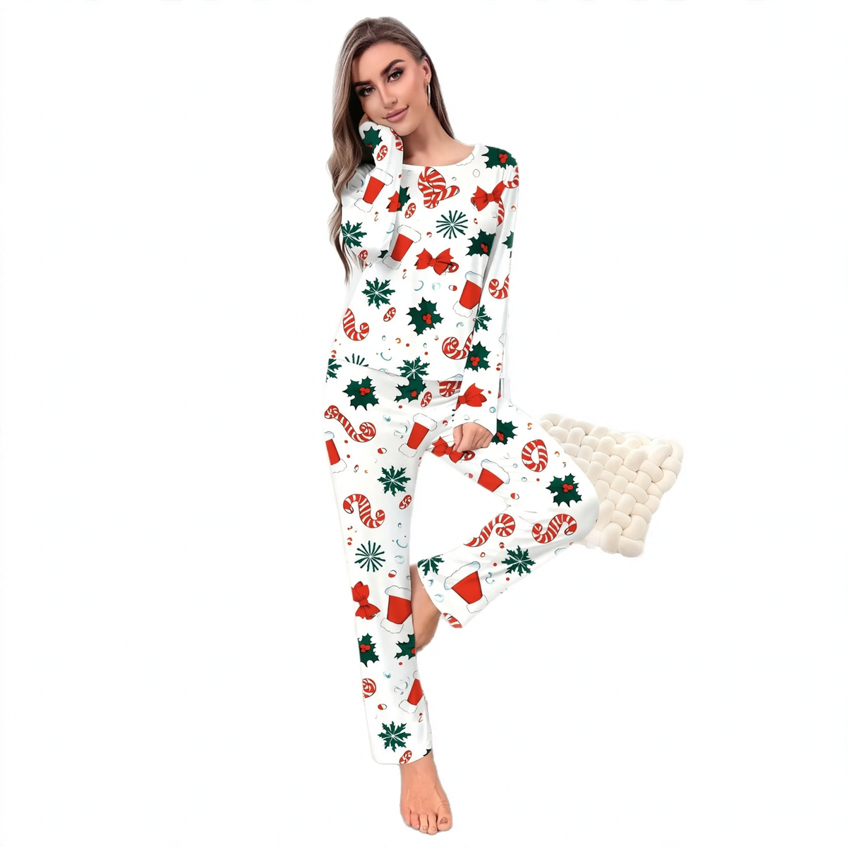 Women's Pajama Set, Long Sleeve, Christmas Design, Round Neck