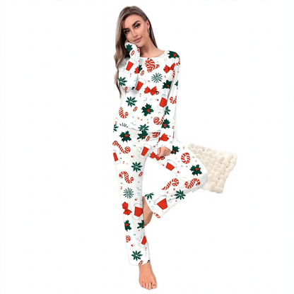 Women's Pajama Set, Long Sleeve, Christmas Design, Round Neck