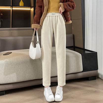 Women's corduroy pants, lined, carrot cut, narrow leg opening