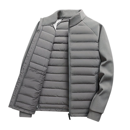 Men's down jacket with knit details and stand-up collar