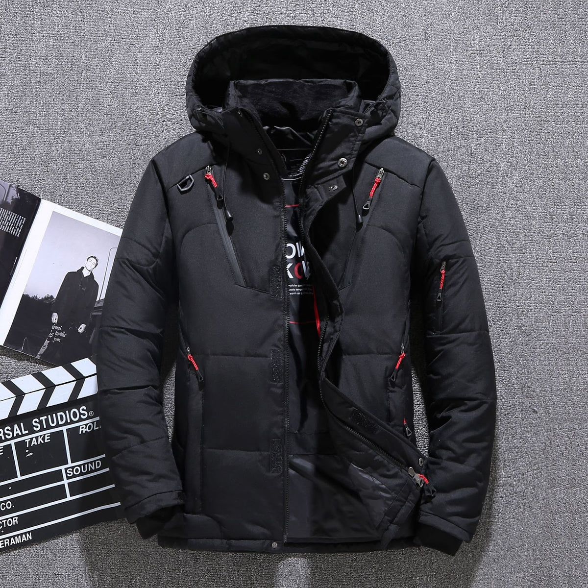Warm men's down jacket, tailored